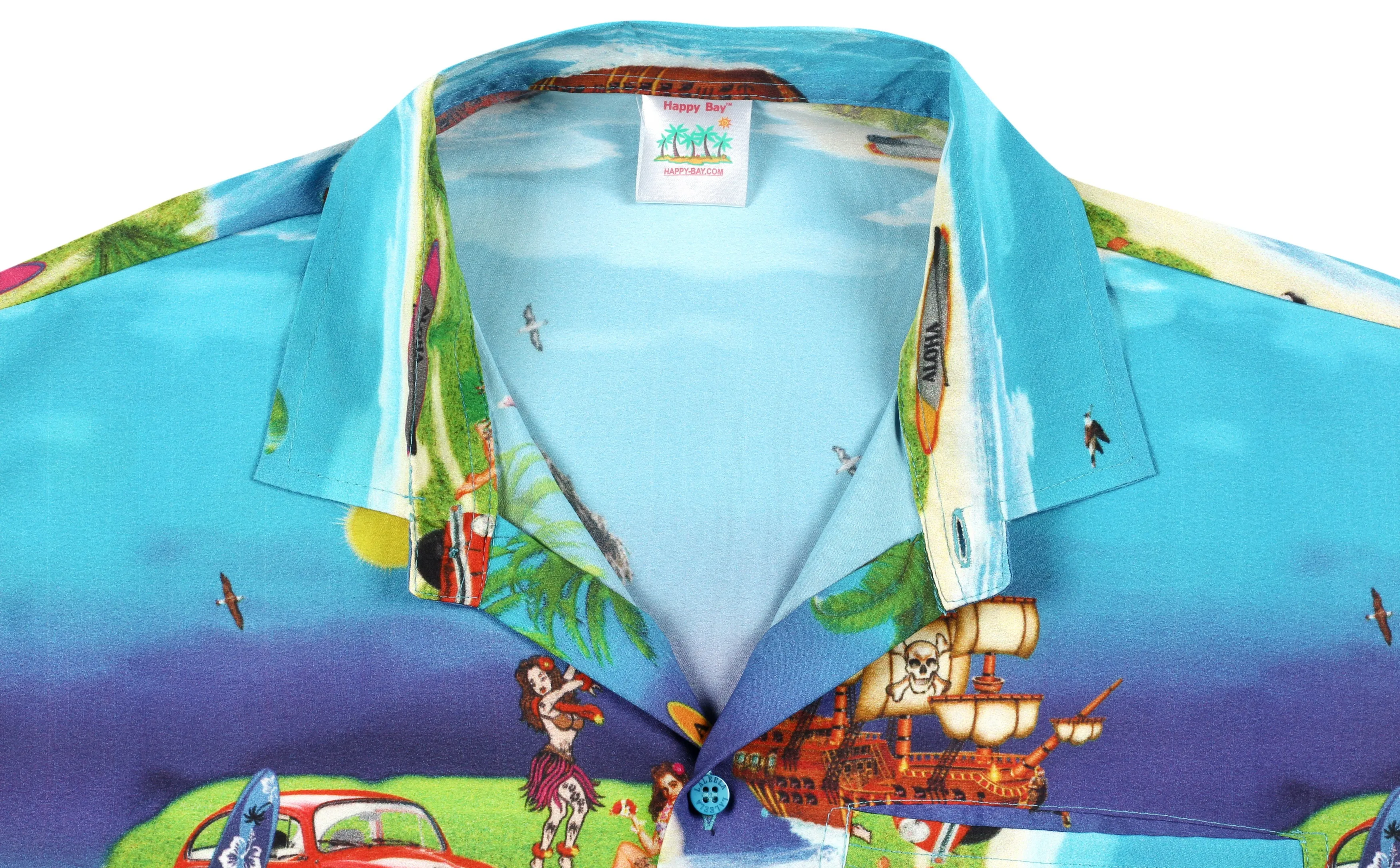 LA LEELA Shirt Casual Button Down Short Sleeve Beach Shirt Men Aloha Pocket shirt Blue_W603