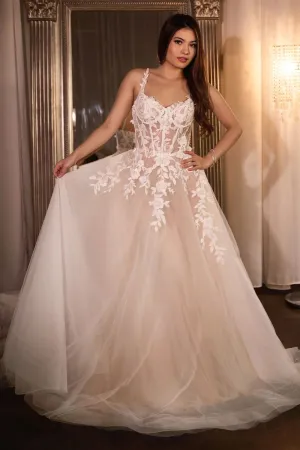 LACE A-LINE WEDDING GOWN WITH LAYERED TULLE SKIRT CDCDS477W