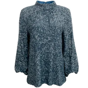 Lafayette 148 New York Blue Sequined Mock Neck Blouse