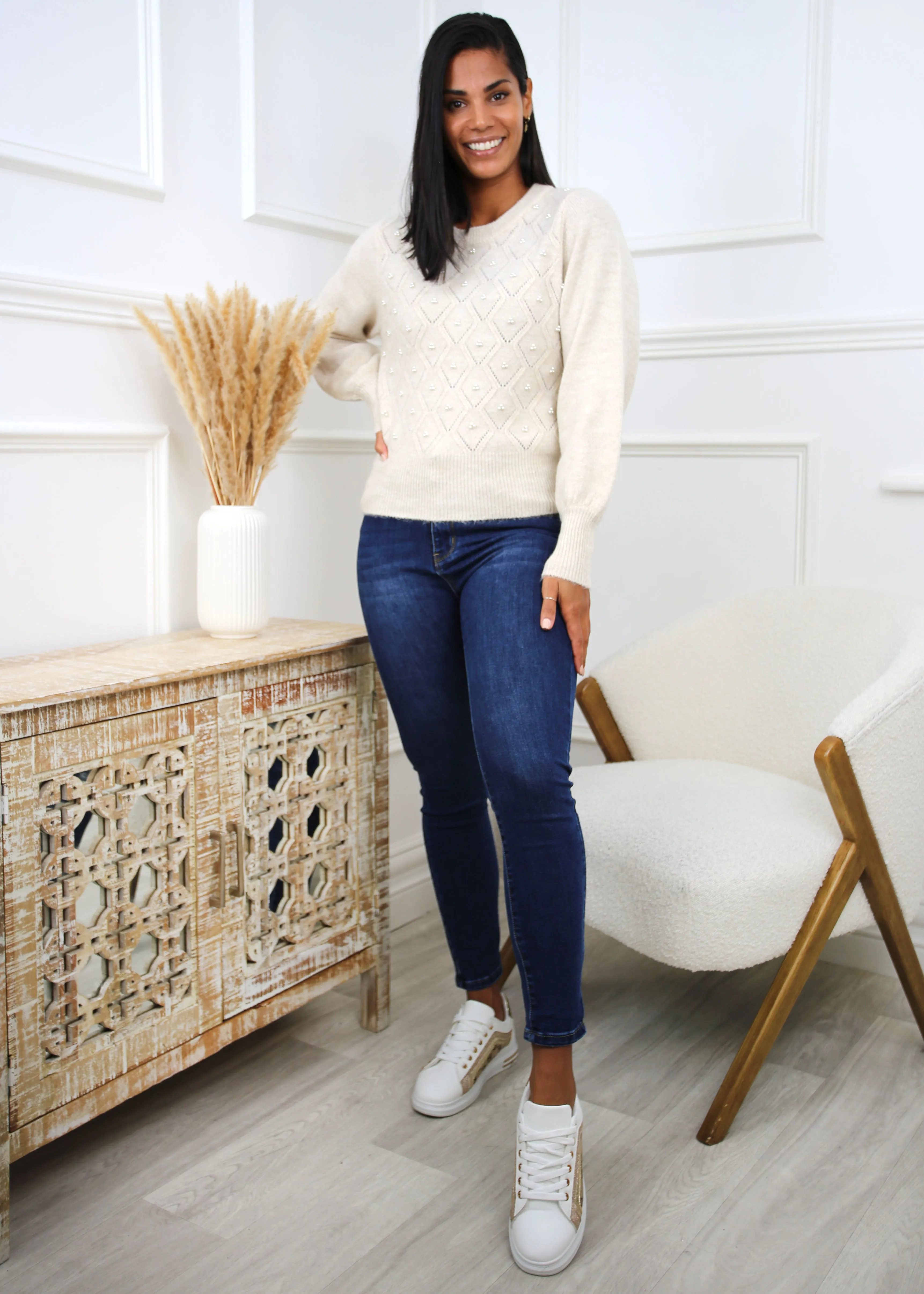 Leandra Moonbeam Pearl Embellished Pullover