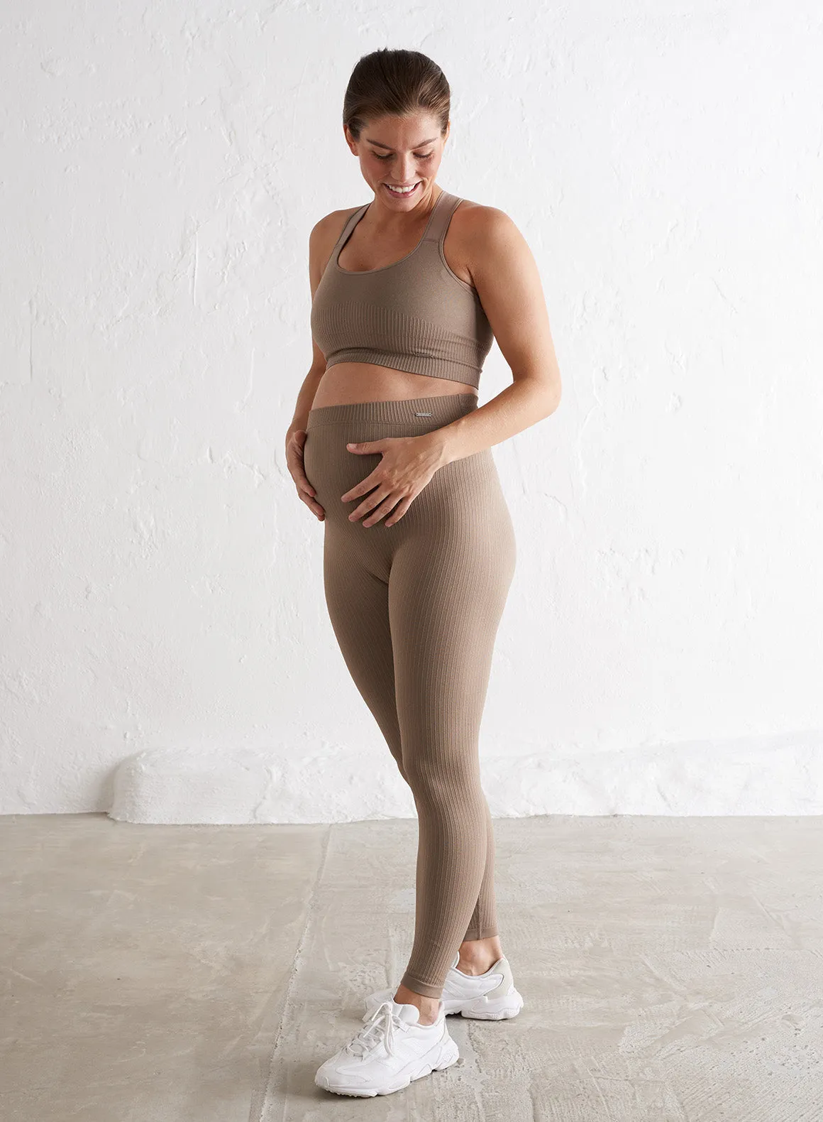 Maternity Ribbed Seamless Tights - Espresso