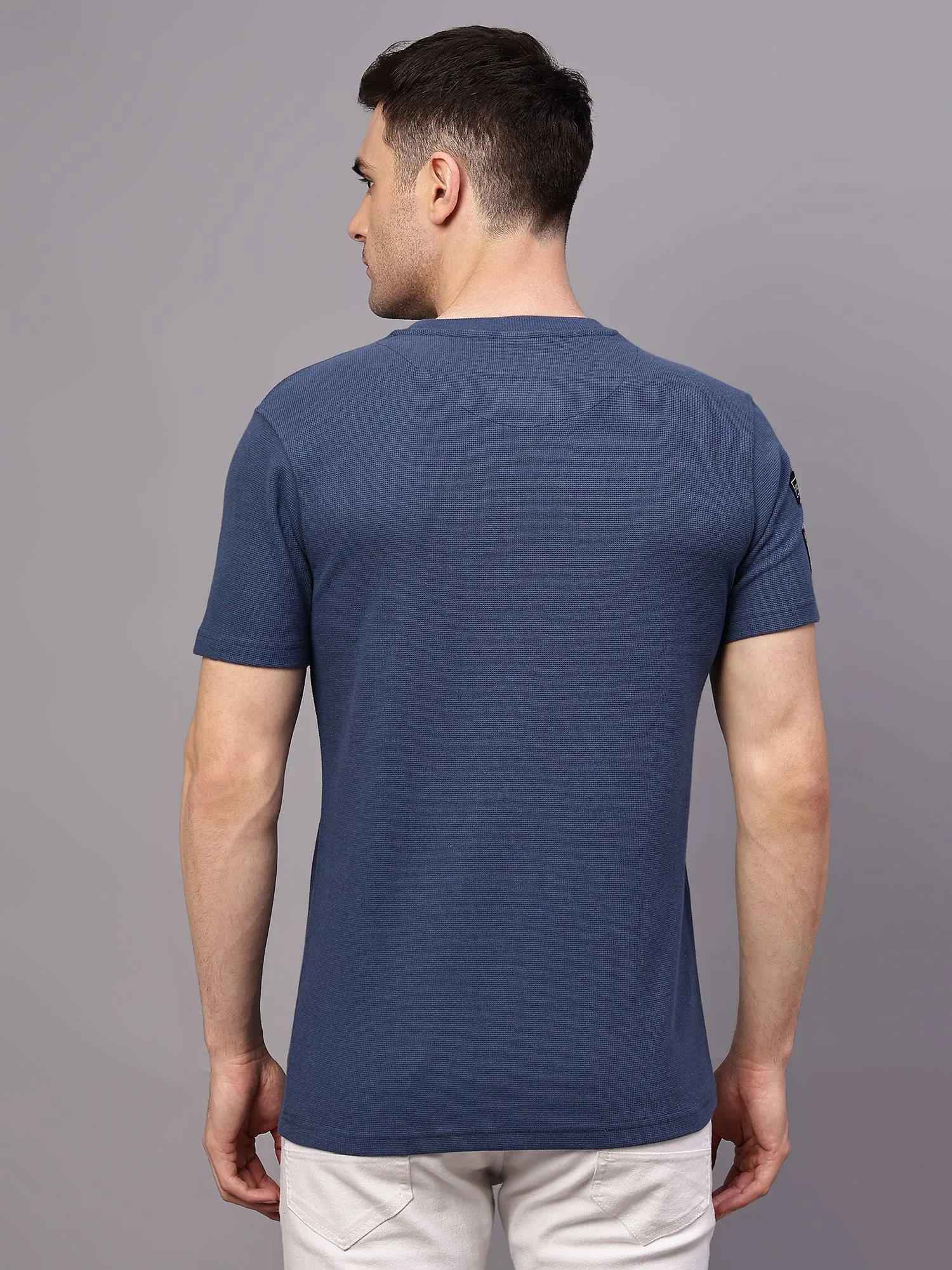 Men's Airforce Blue Round neck Half Sleeve T-Shirt with chest pocket