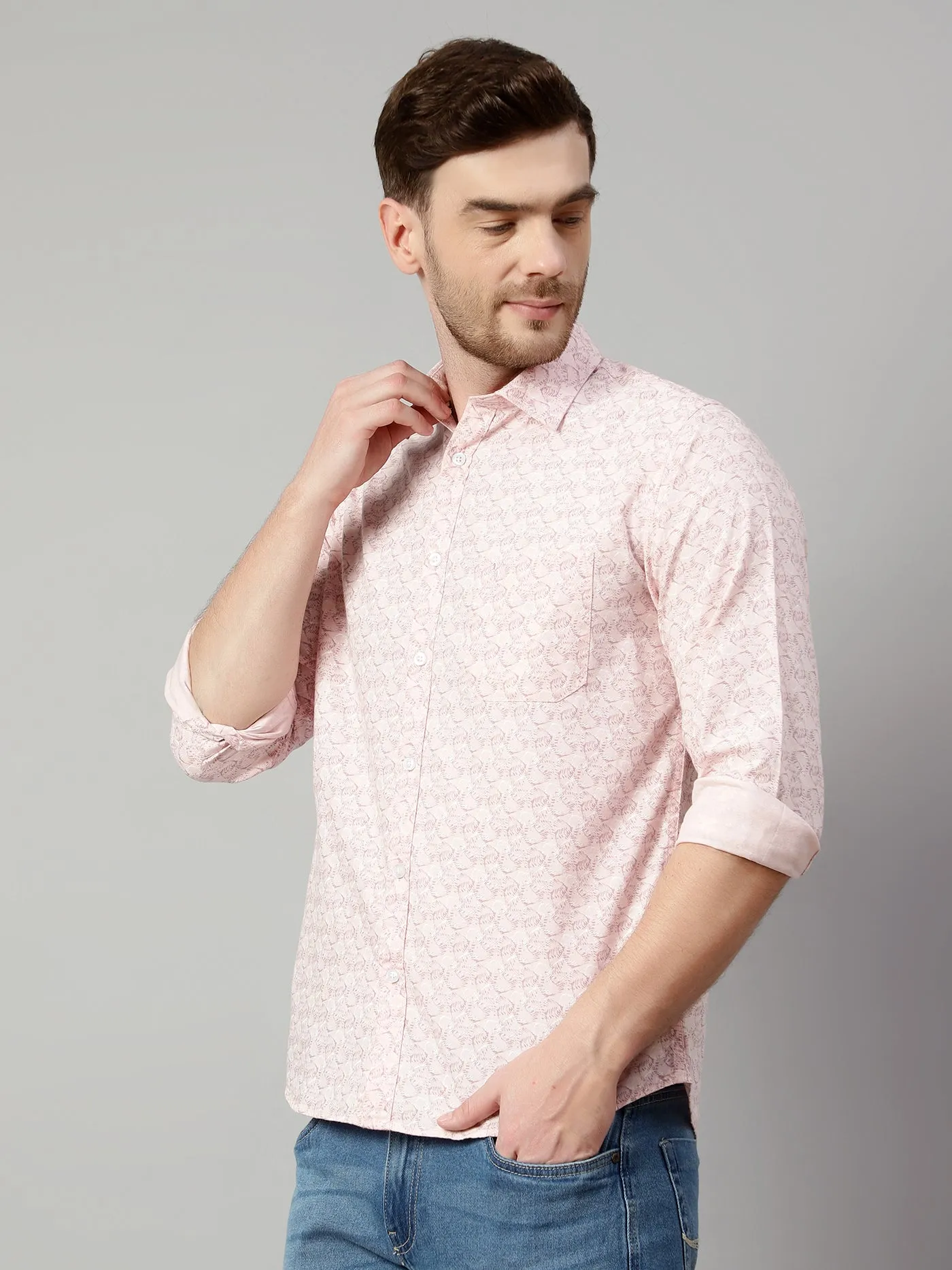 Men's Baby Pink Casual Abstract Print Full Sleeve Shirt