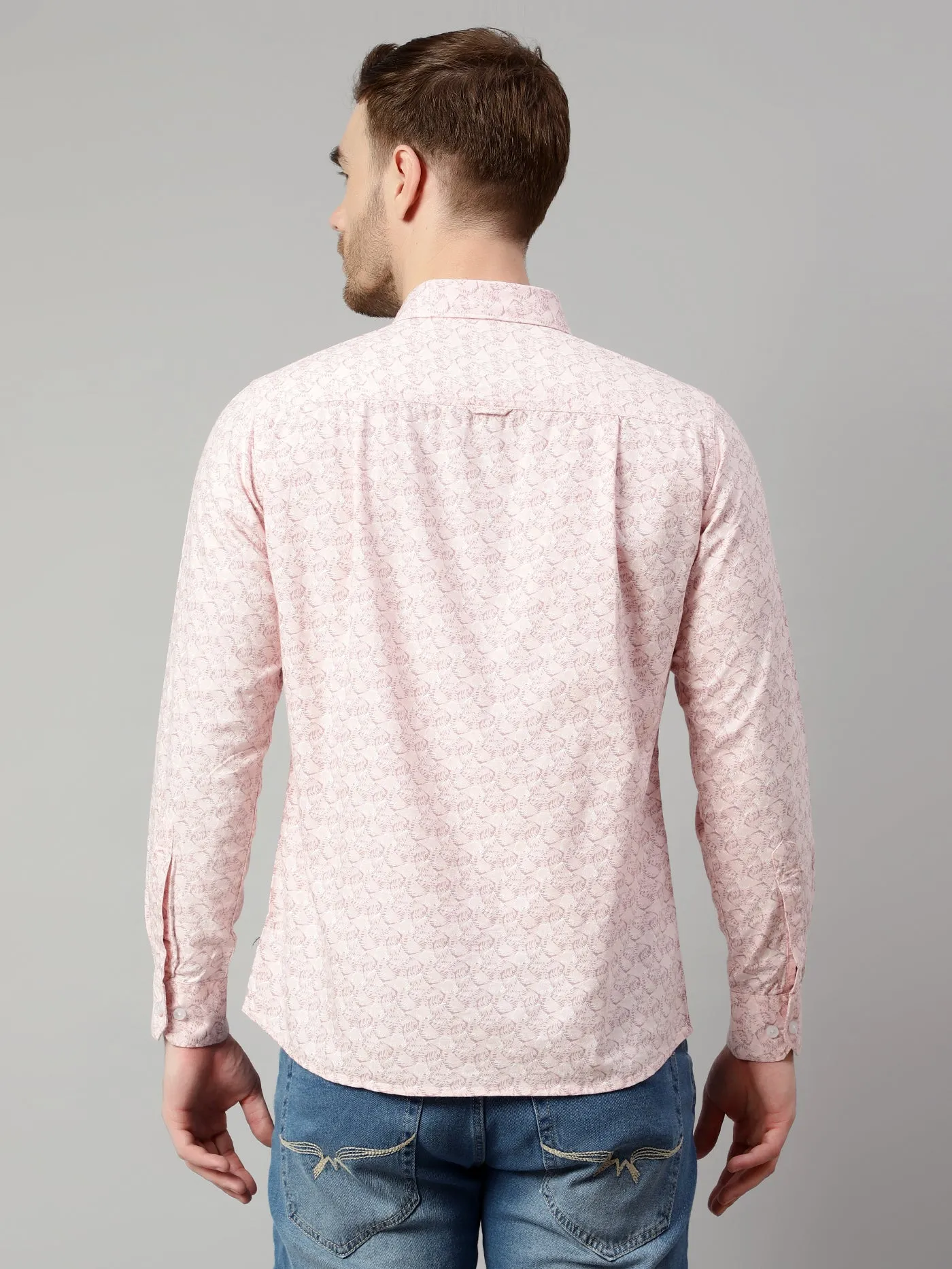 Men's Baby Pink Casual Abstract Print Full Sleeve Shirt