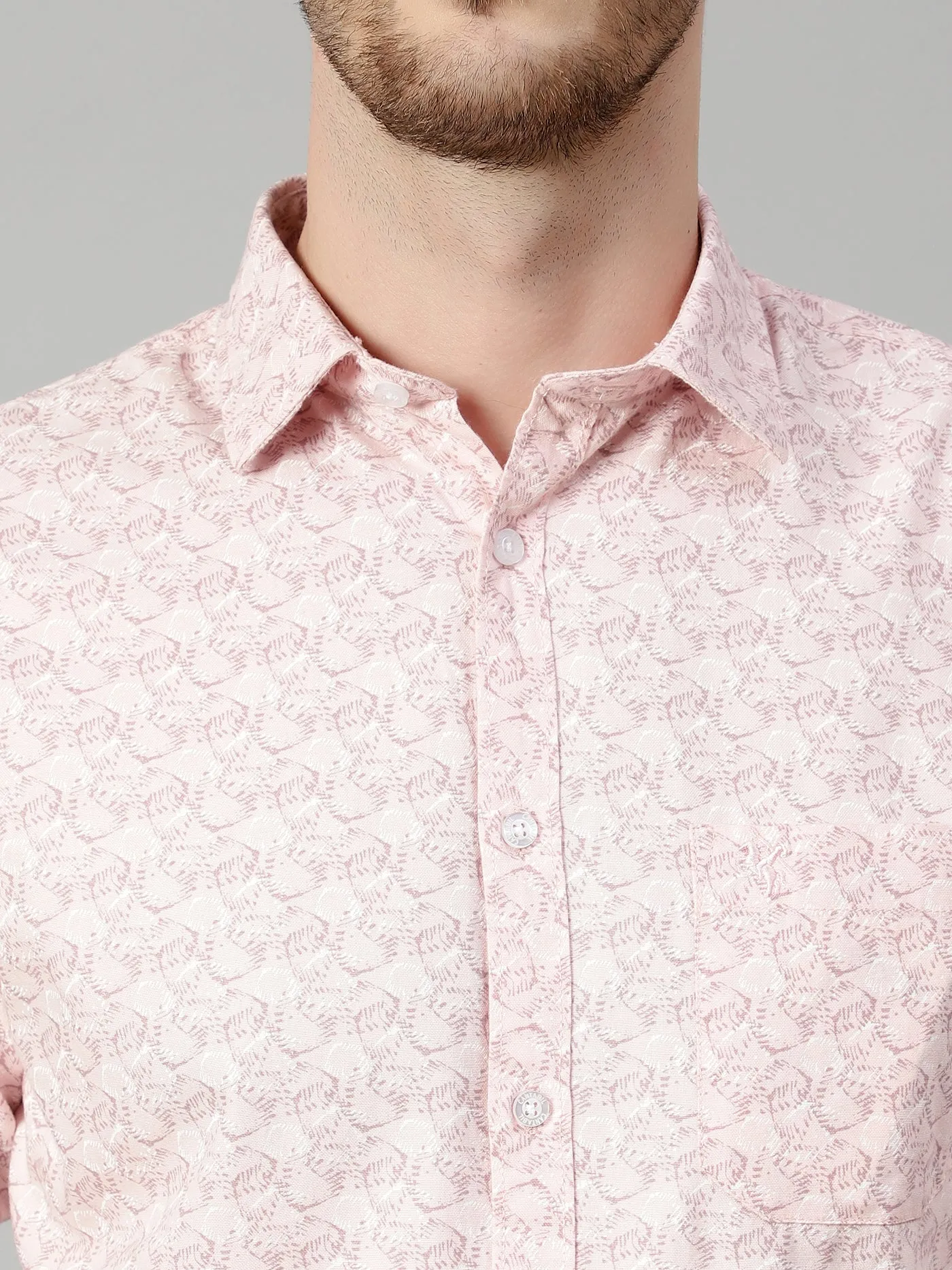 Men's Baby Pink Casual Abstract Print Full Sleeve Shirt