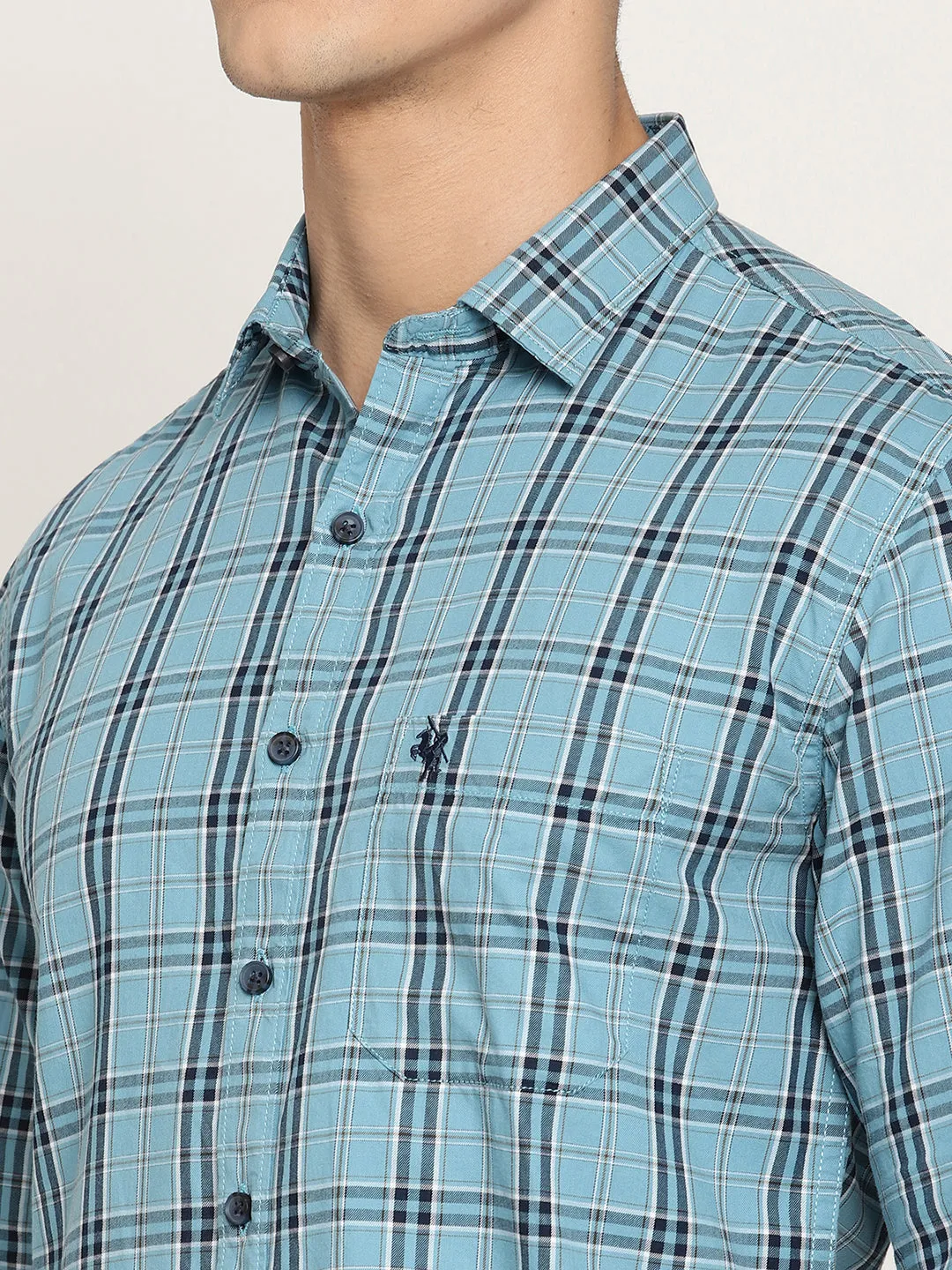 Men's Blue Casual Medium Checks Full Sleeve Shirt