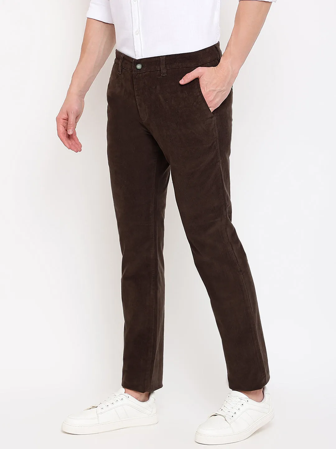 Men's Casual Flat front Khaki Corduroy Trousers