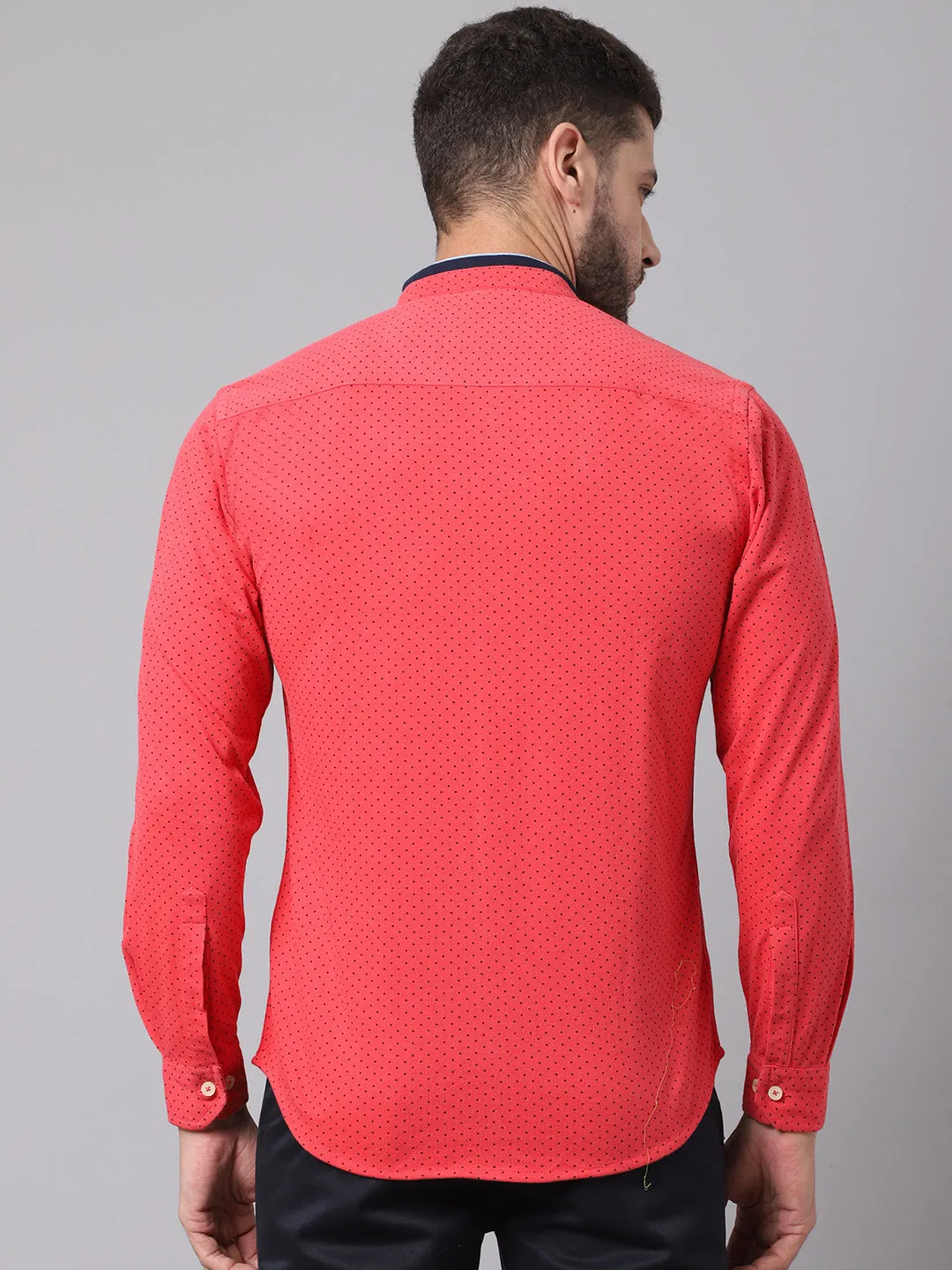 Men's Dark Pink Casual Dot Print Knit Self Textured Full Sleeve Shirt