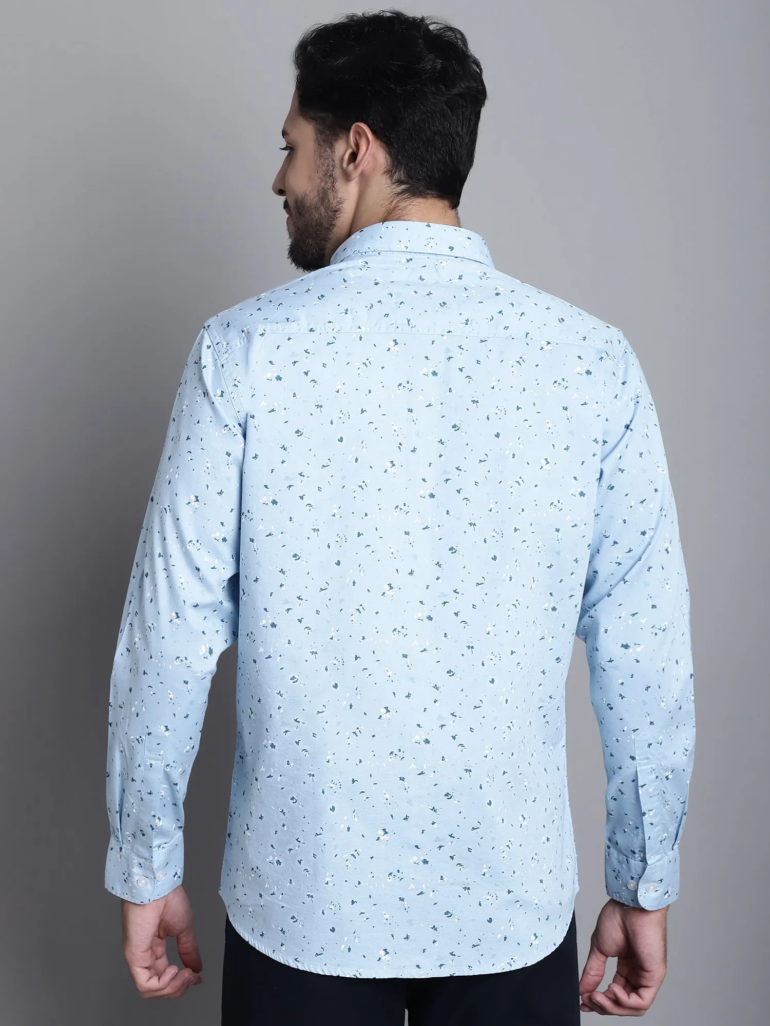 Men's Light Blue Casual Abstract Ditsy Print Full Sleeve Shirt