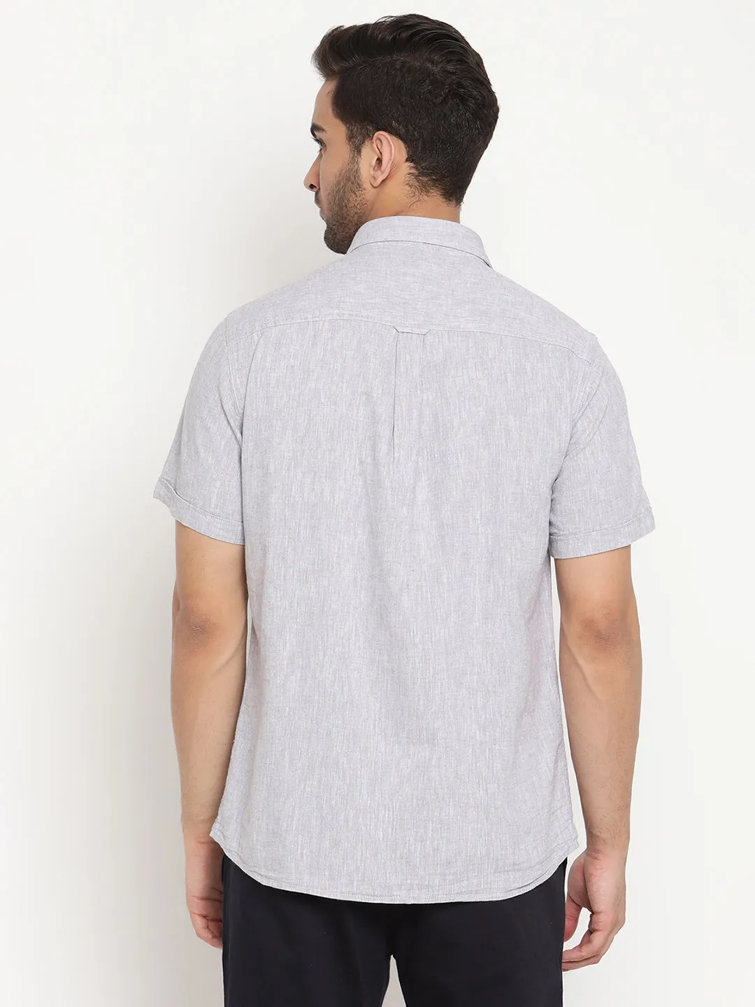 Men's Light Grey Casual Plain Half Sleeve Shirt