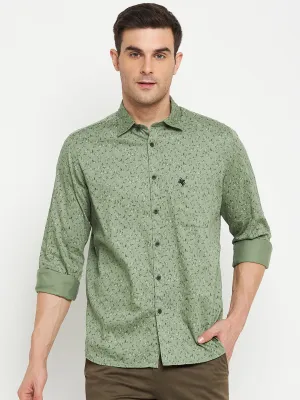 Men's Light Olive Casual Floral Print Full Sleeve Shirt