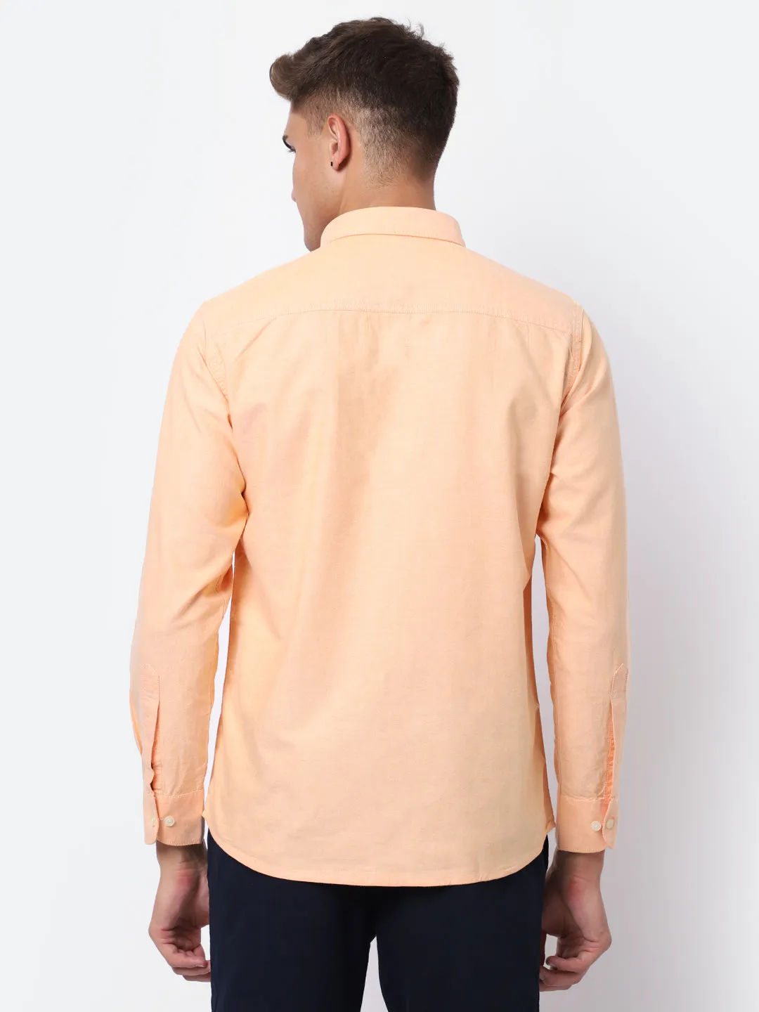 Men's Light Orange Casual Plain Full Sleeve Shirt