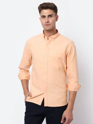 Men's Light Orange Casual Plain Full Sleeve Shirt