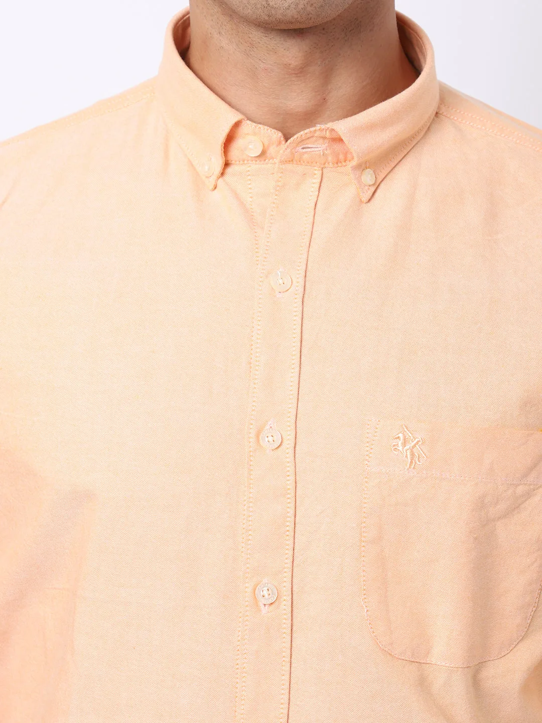 Men's Light Orange Casual Plain Full Sleeve Shirt