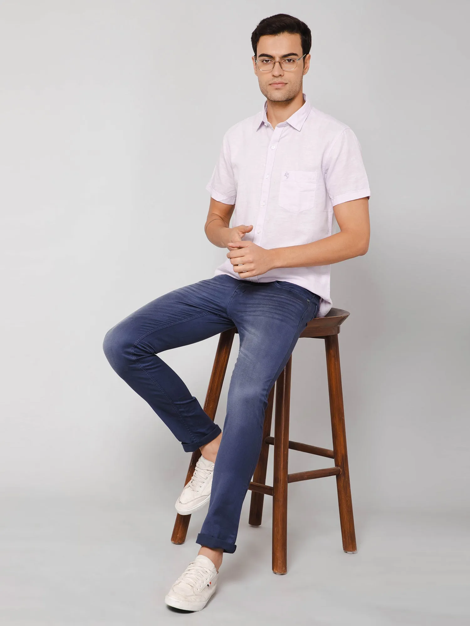 Men's Light Pink Casual Plain Half Sleeve Shirt