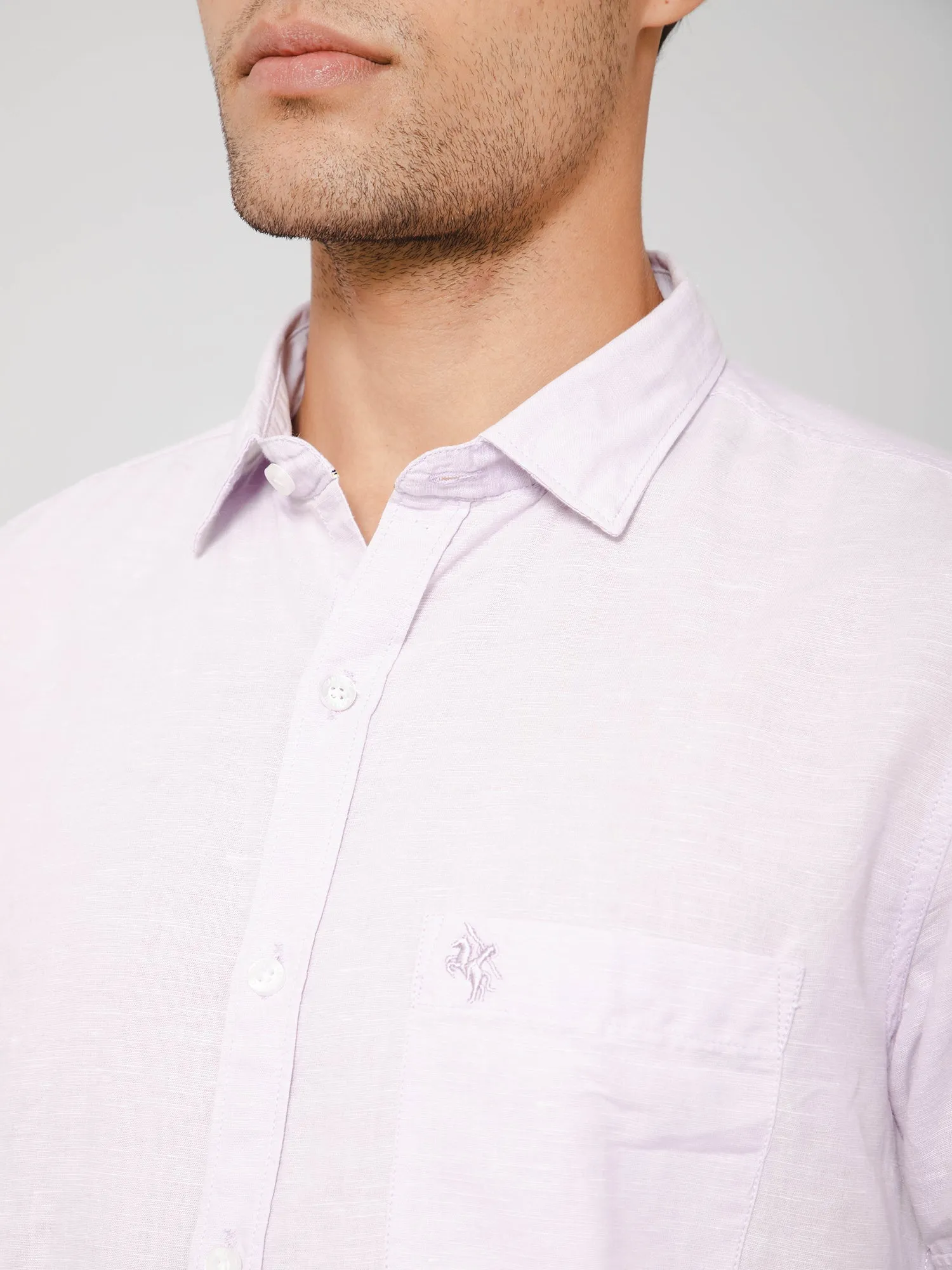 Men's Light Pink Casual Plain Half Sleeve Shirt