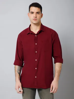 Men's Maroon Casual Fil a Fil Plain Full Sleeve Shirt