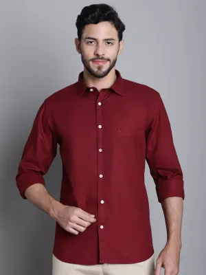 Men's Maroon Casual Self Textured Full Sleeve Shirt