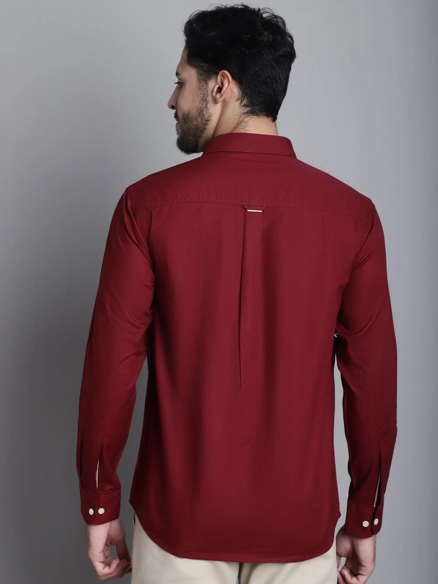 Men's Maroon Casual Self Textured Full Sleeve Shirt