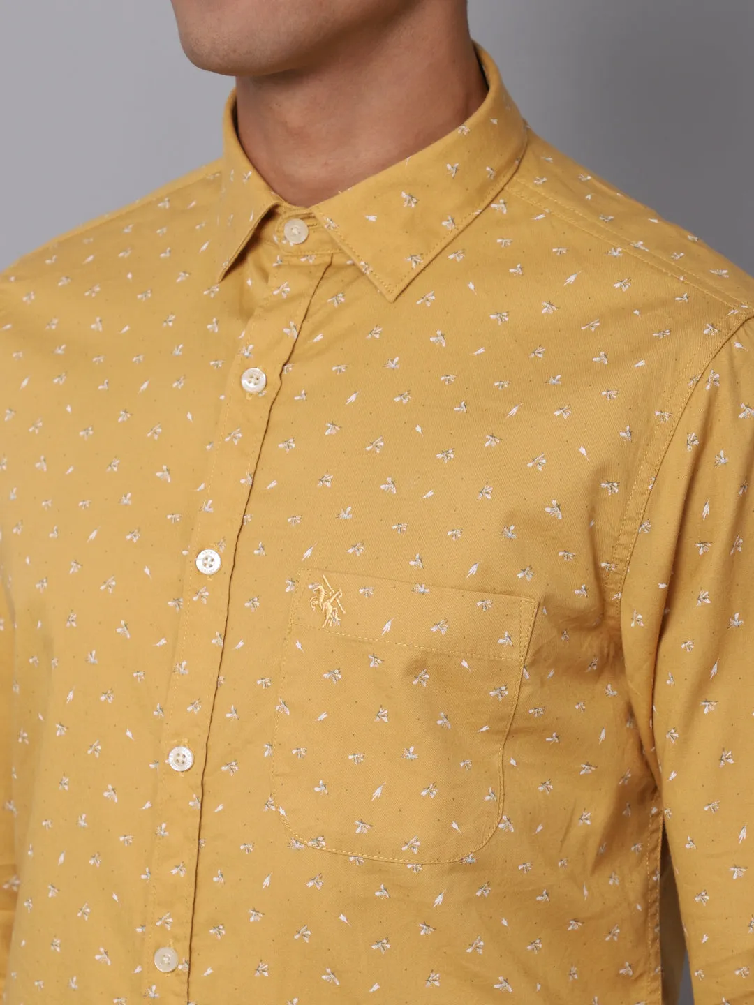 Men's Mustard Casual Floral Print Full Sleeve Shirt