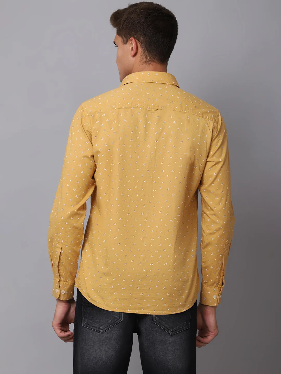 Men's Mustard Casual Floral Print Full Sleeve Shirt