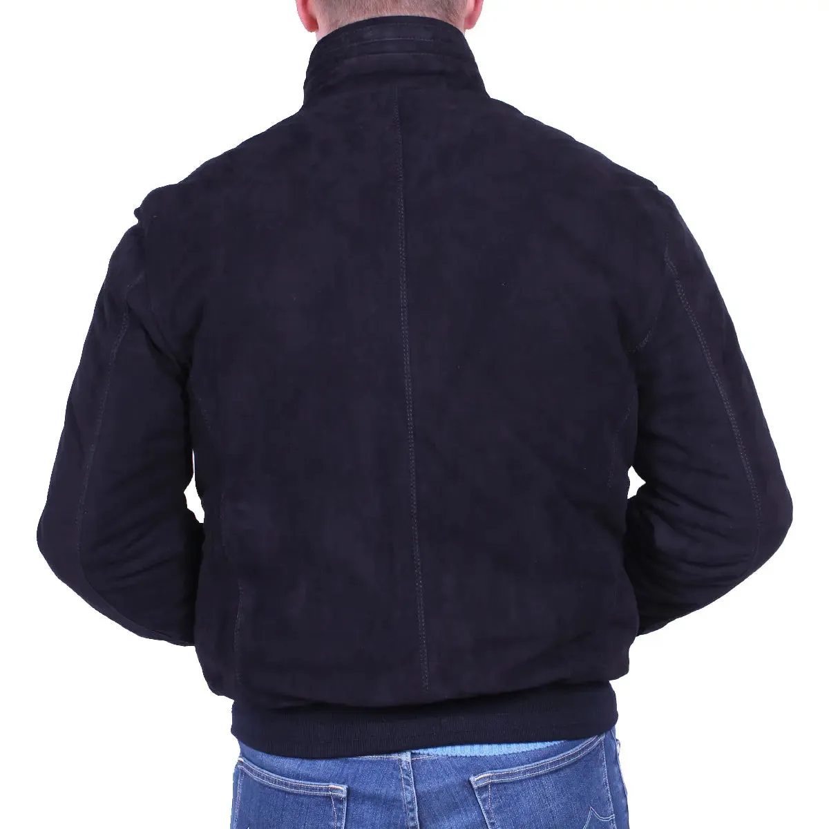 Midnight Blue Calf Suede Bomber Jacket