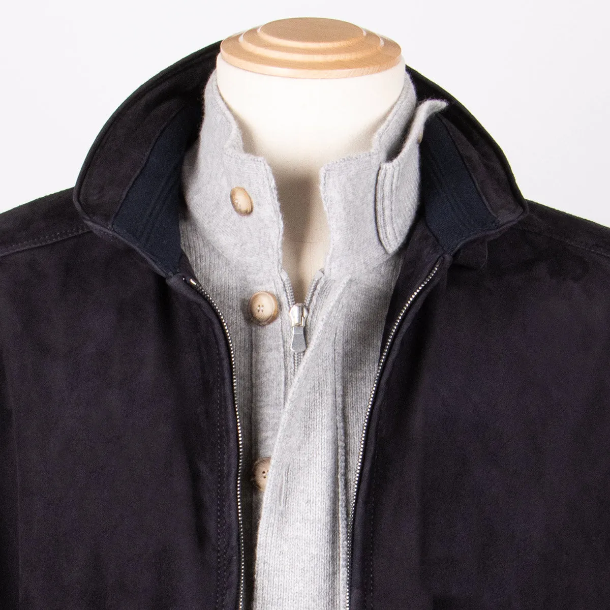 Midnight Blue Calf Suede Bomber Jacket