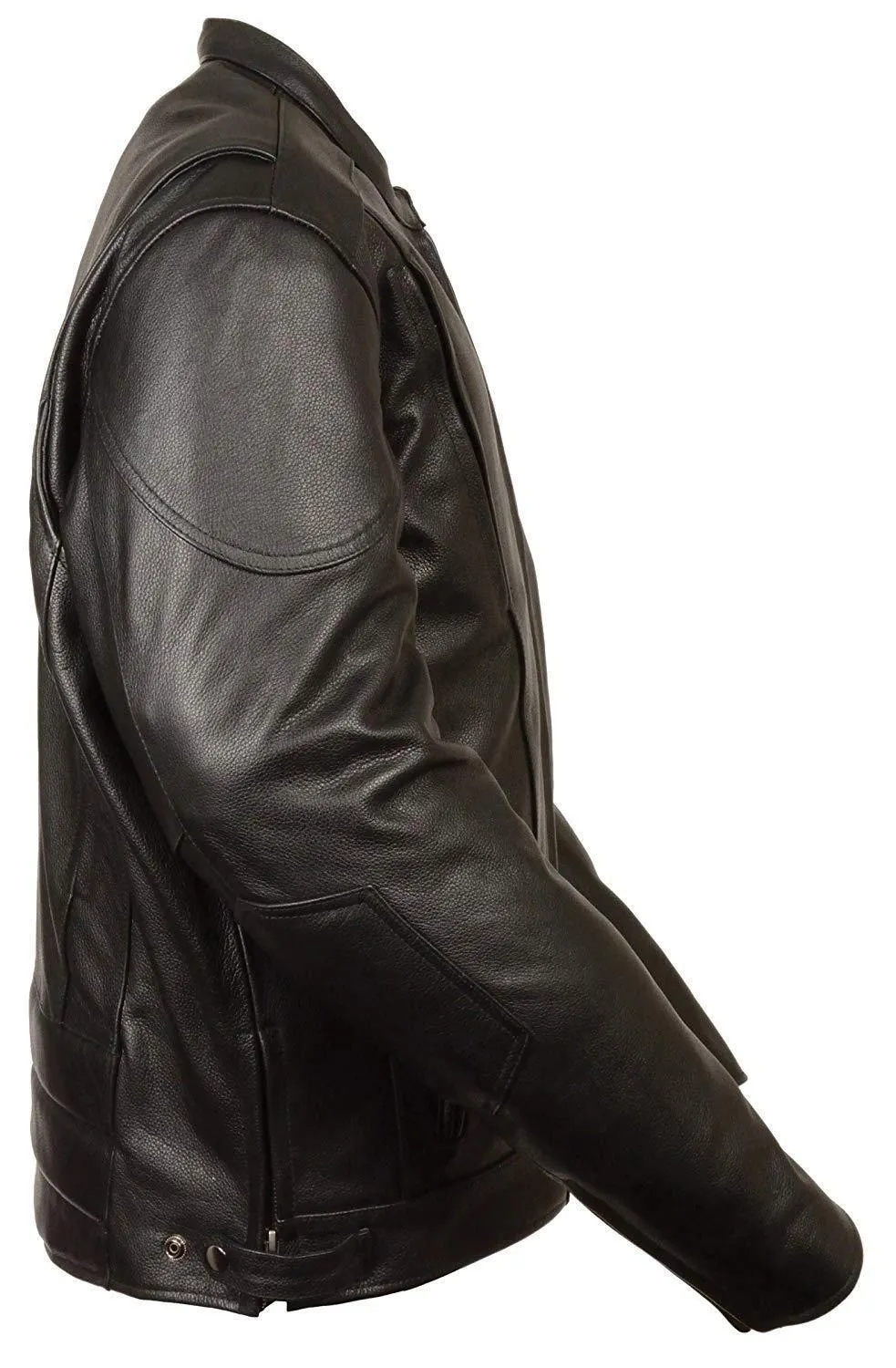 Milwaukee Leather Men's Vented Black Leather Scooter Jacket with Kidney Padding and Gun Pockets