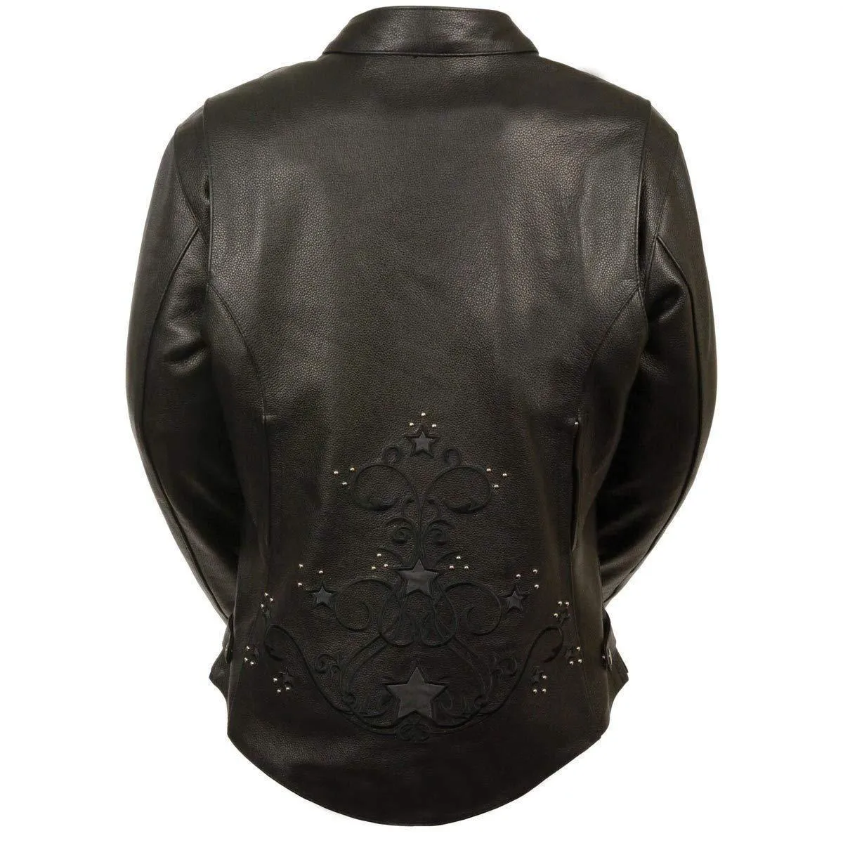 Milwaukee Leather Women's Reflective Star Riveted Black Leather Jacket with Gun Pockets