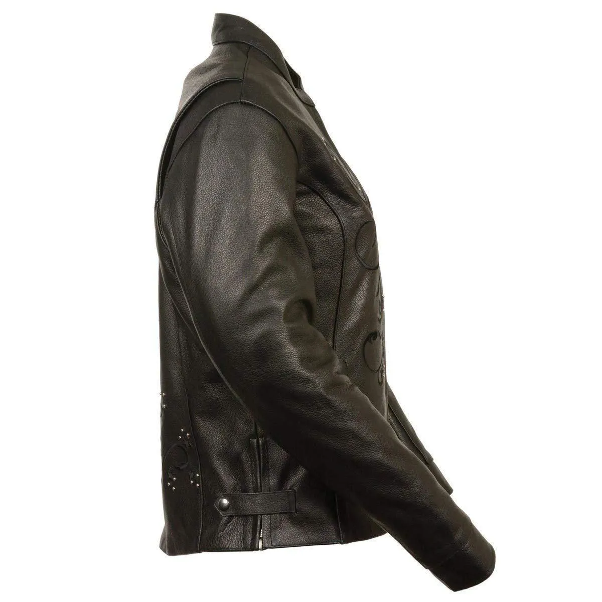 Milwaukee Leather Women's Reflective Star Riveted Black Leather Jacket with Gun Pockets