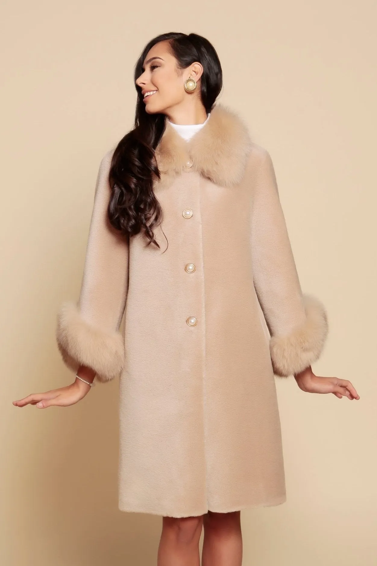 'Monroe' Wool and Faux Fur Teddy Coat in Cammello