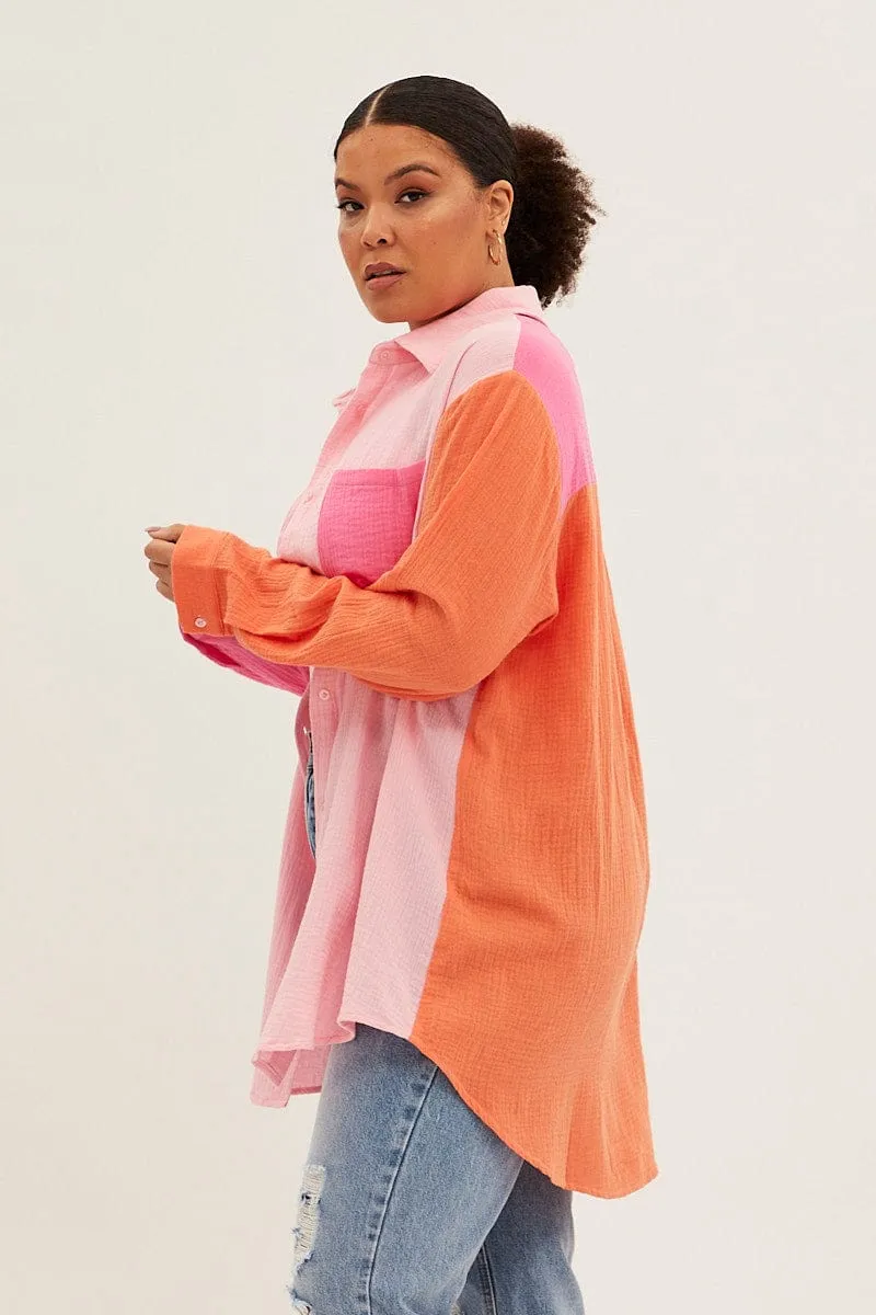 Multi Relaxed Shirts Long Sleeve Colour Block Longline