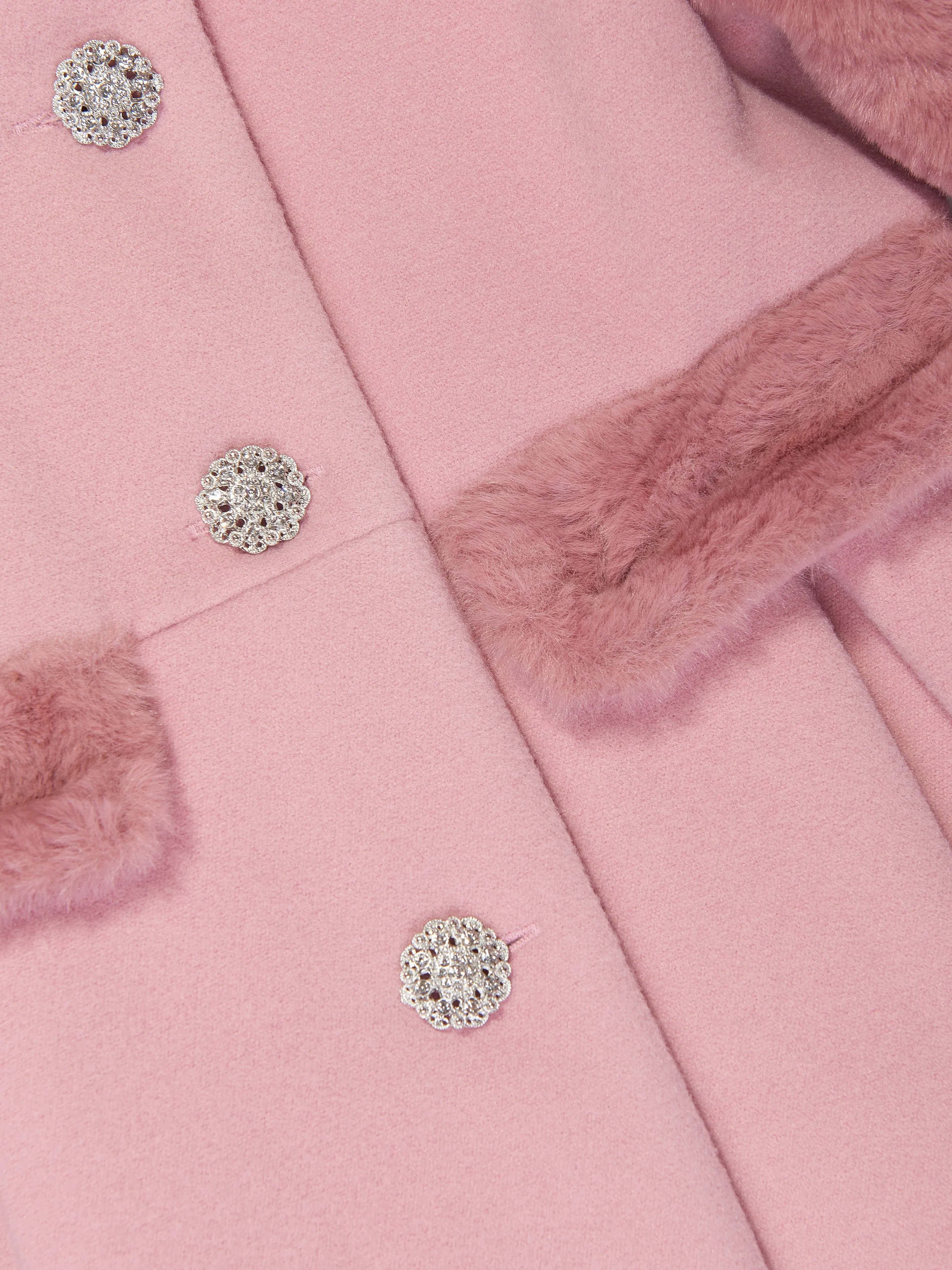 Patachou Girls Felted and Faux Fur Coat in Pink