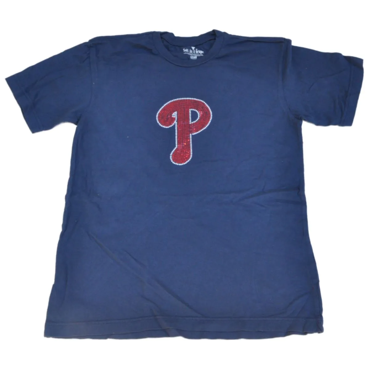 Philadelphia Phillies SAAG Women Navy Sequin Logo Soft Cotton T-Shirt