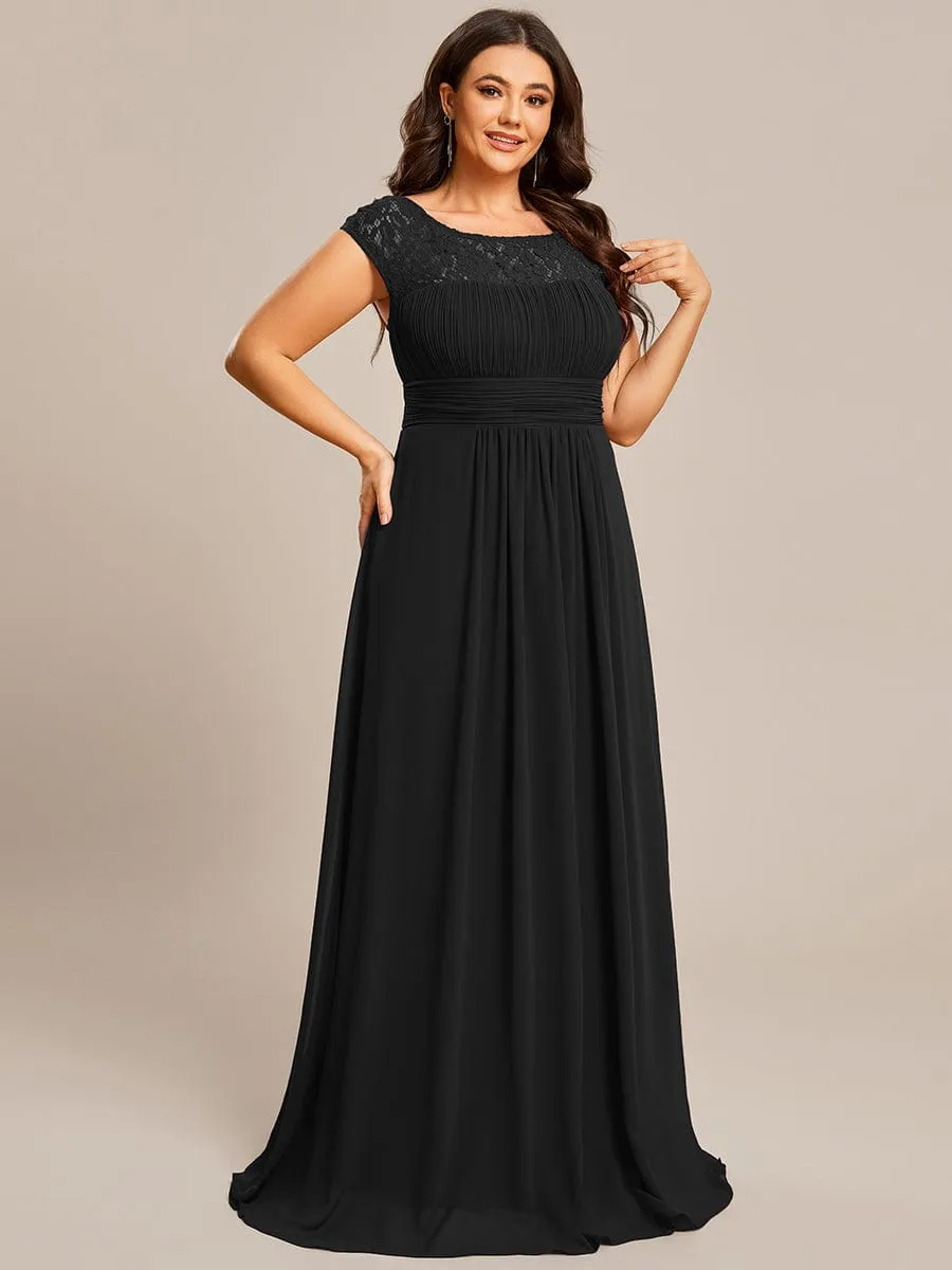 Plus Size Empire Waist Lace Bodice Evening Dress