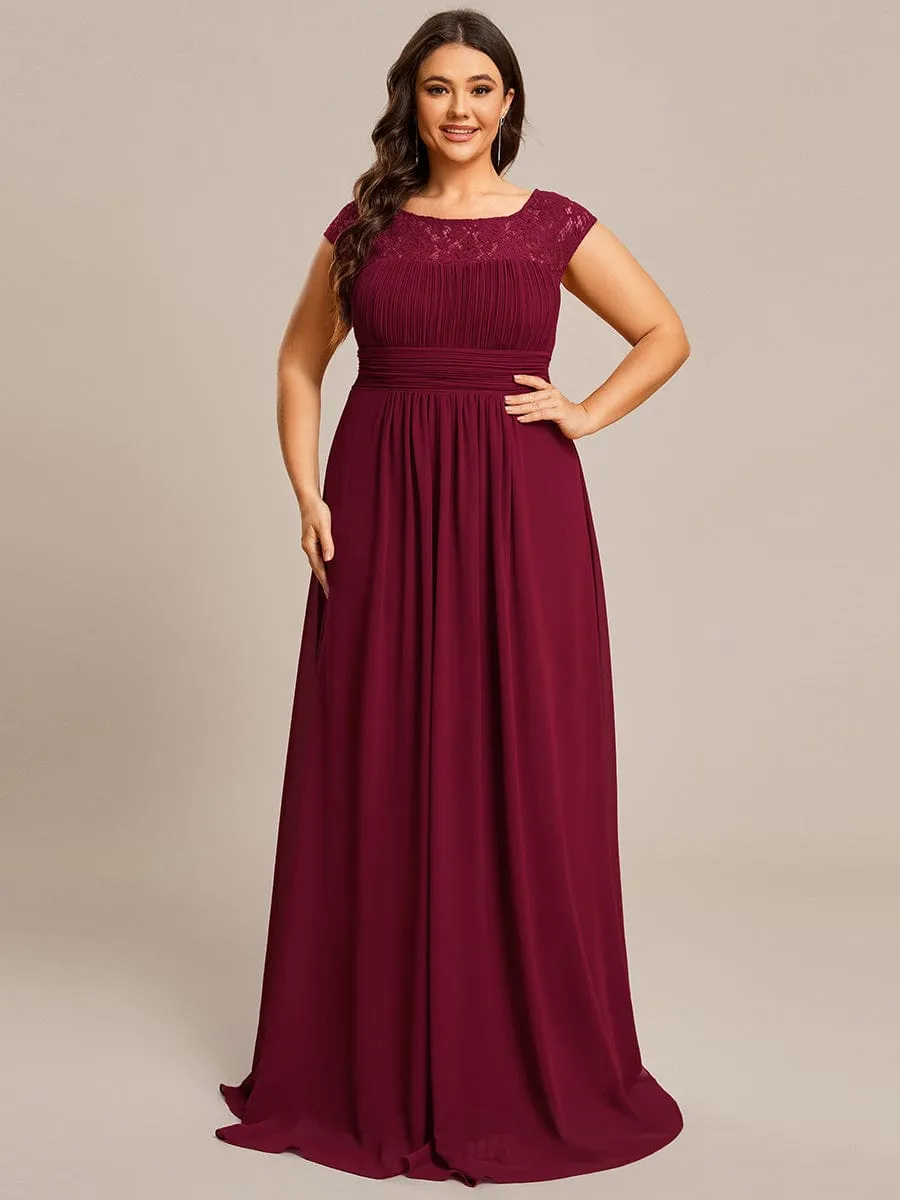 Plus Size Empire Waist Lace Bodice Evening Dress