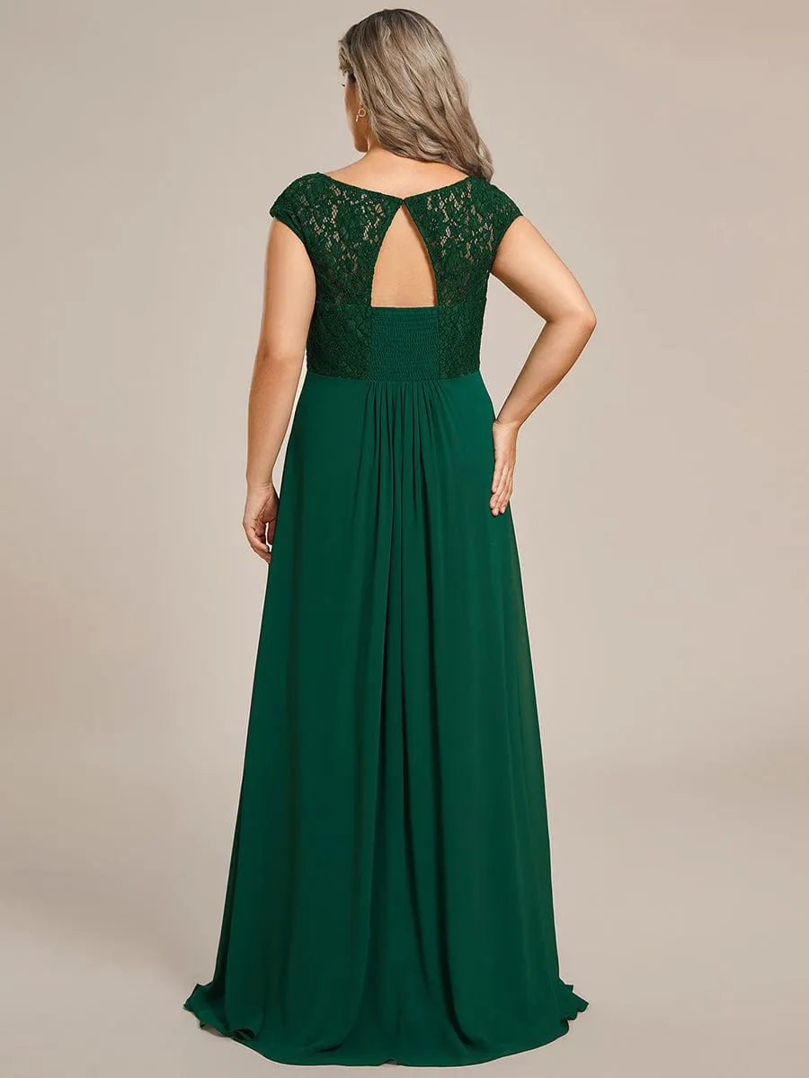 Plus Size Empire Waist Lace Bodice Evening Dress