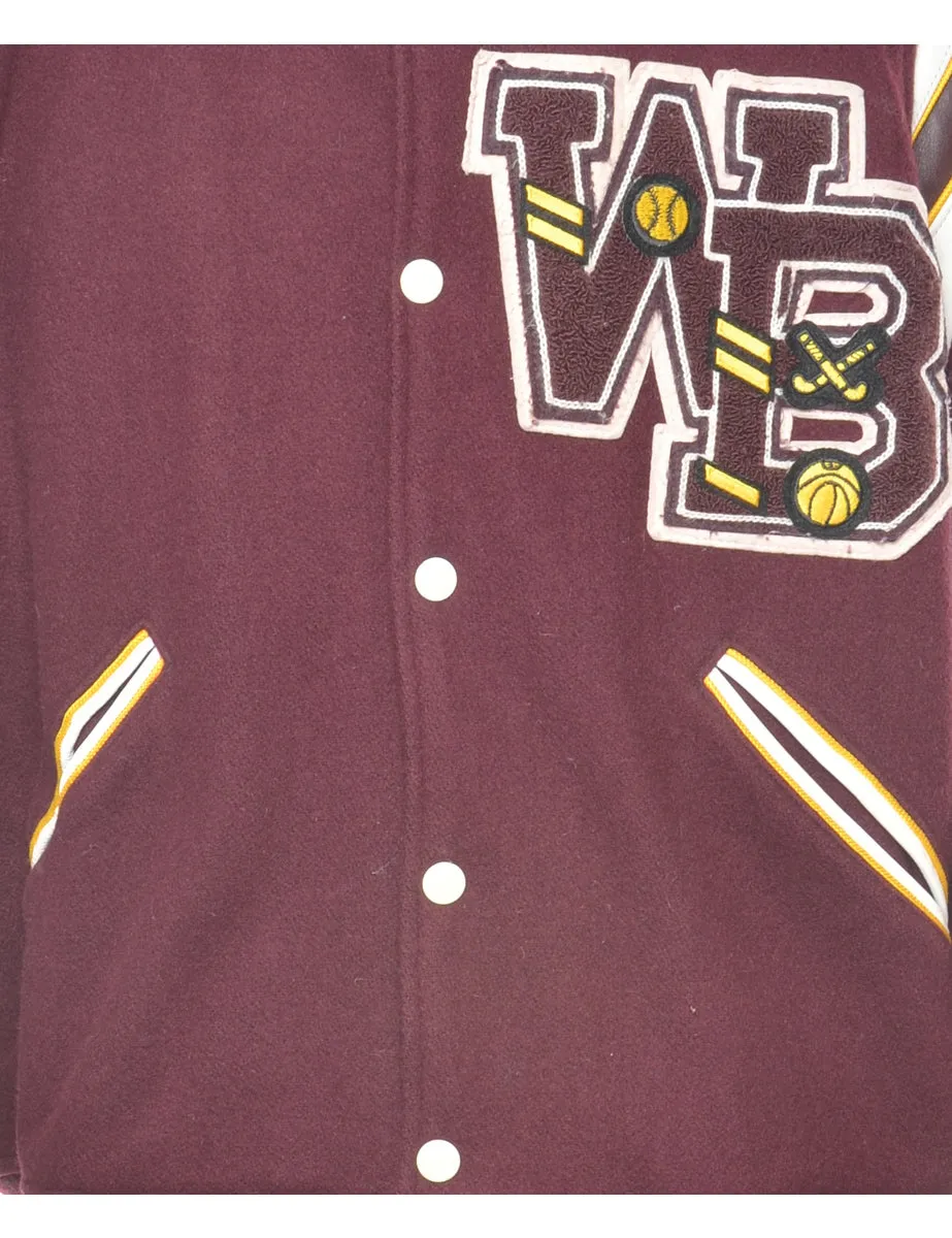 Popper Front Maroon & Yellow Varsity Jacket - L