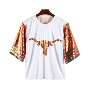 Pre Order:  Sequined Longhorn Colorblock Jersey