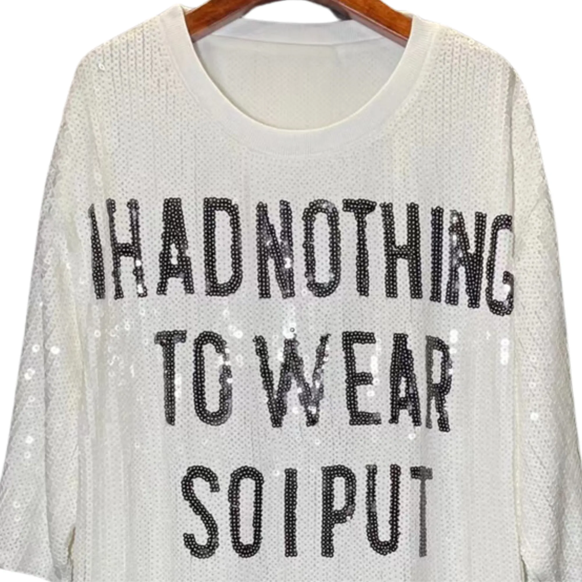 Pre Order:  White Letter Pattern Sequined Top