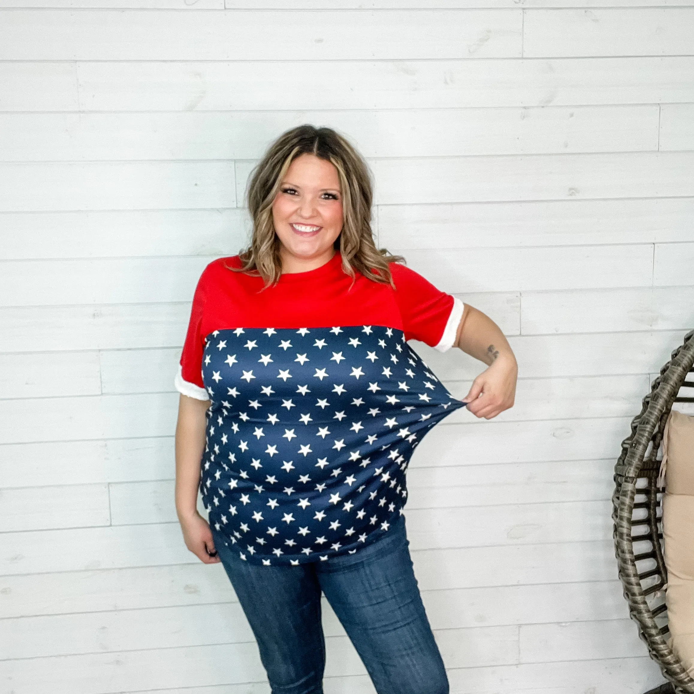 "Valor" Americana Boyfriend Tee with Sequined Cuff