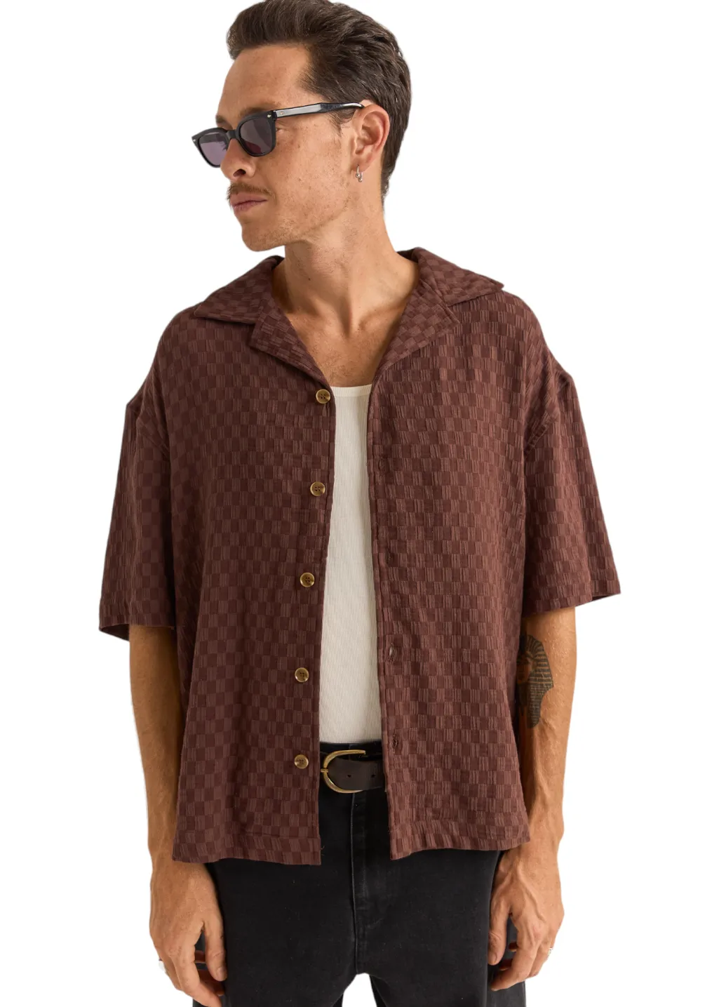 Rhythm - Relaxed Texture S/S Shirt - Chocolate