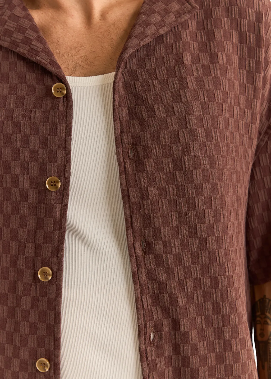 Rhythm - Relaxed Texture S/S Shirt - Chocolate