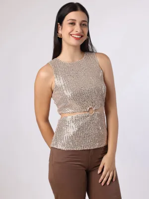 Rose Gold Sequinned Cut-Out Top