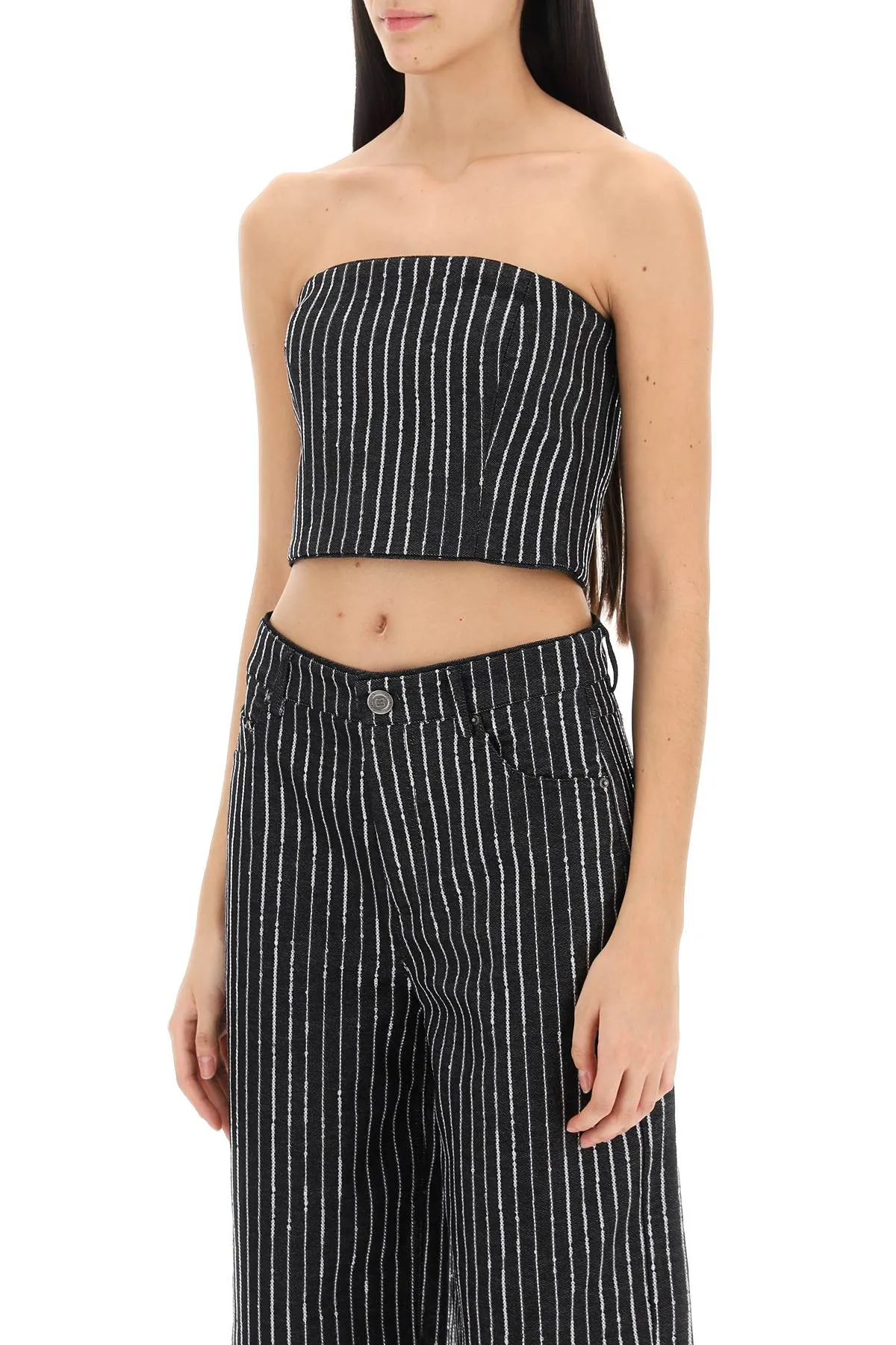 Rotate cropped top with sequined stripes 111792100 BLACK