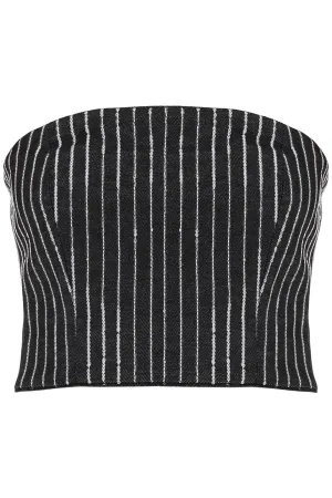 Rotate cropped top with sequined stripes 111792100 BLACK