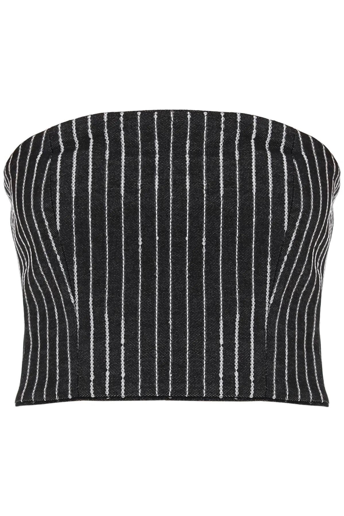 Rotate cropped top with sequined stripes 111792100 BLACK