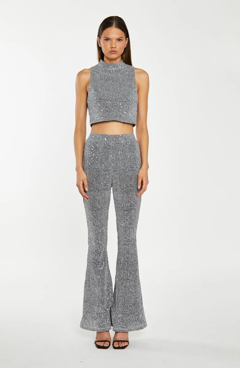 Sequin Mock Neck Crop Top-FINAL SALE