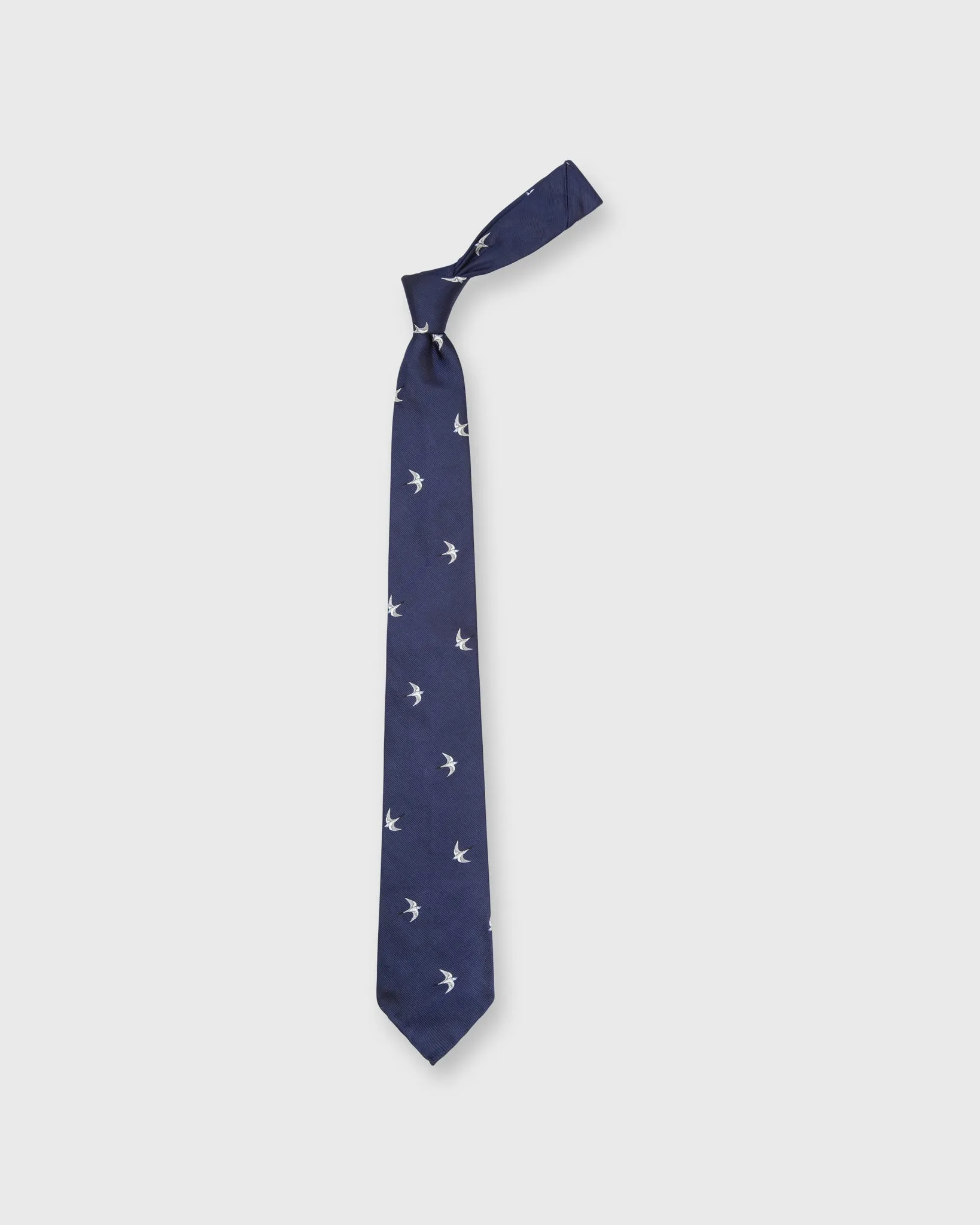 Silk Club Tie in Navy/White/Sky Swallow