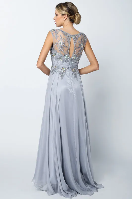 Sleeveless Mesh Prom & Bridesmaid Dress with Gathered Waist